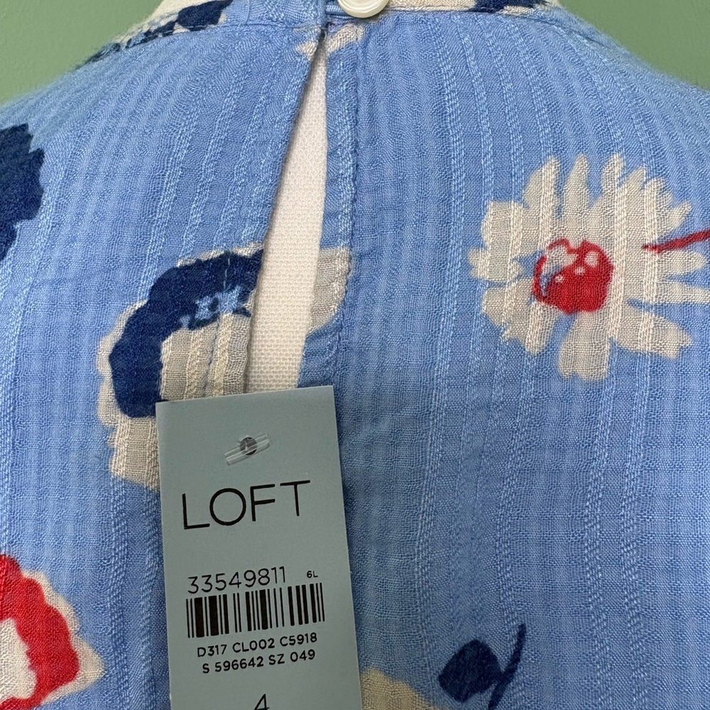 LOFT Light Blue Floral Belted Mini Dress - Picture 6 of 8